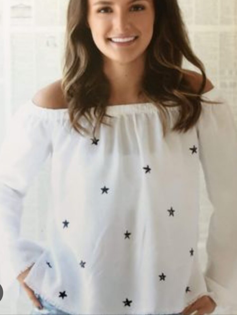 17-anthropologie Off-Shoulder White Star Blouse